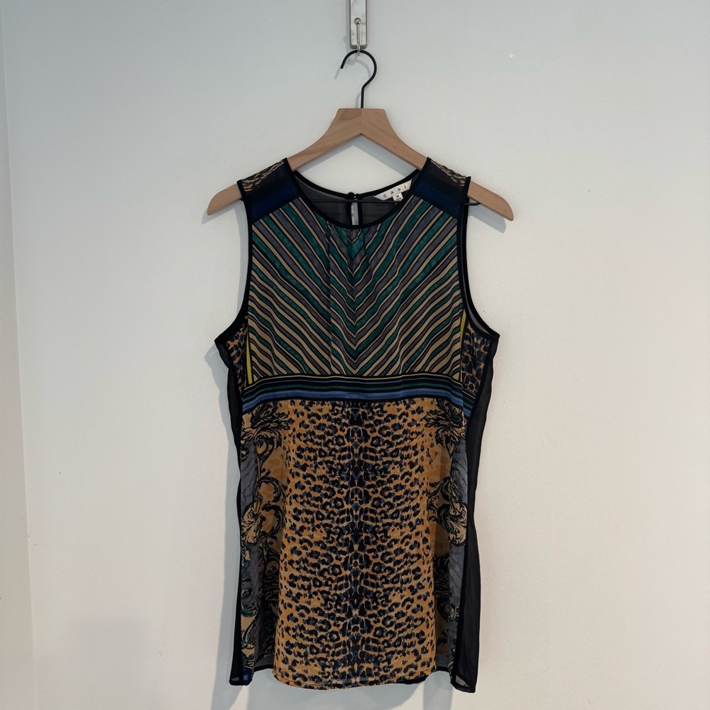CABI Leopard Print Mixed Pattern Sleeveless Top Size M Statement Piece